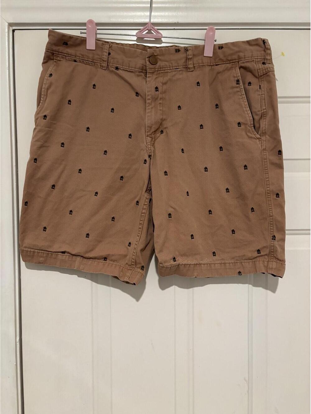 North Face men's sz 36 brown embroidered  campfire chino cotton shorts FLAW G